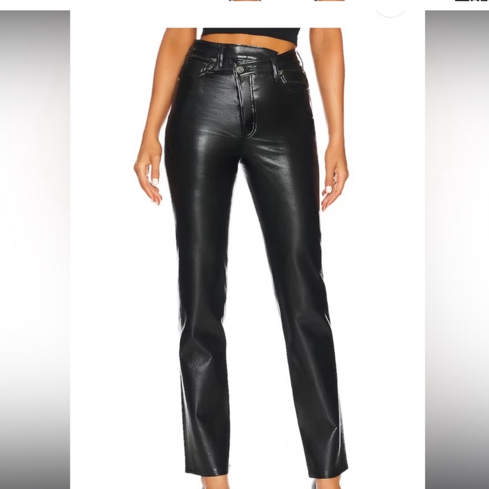 AGOLDE Black Recycled Leather Criss Cross Straight Leg Pants Size 29